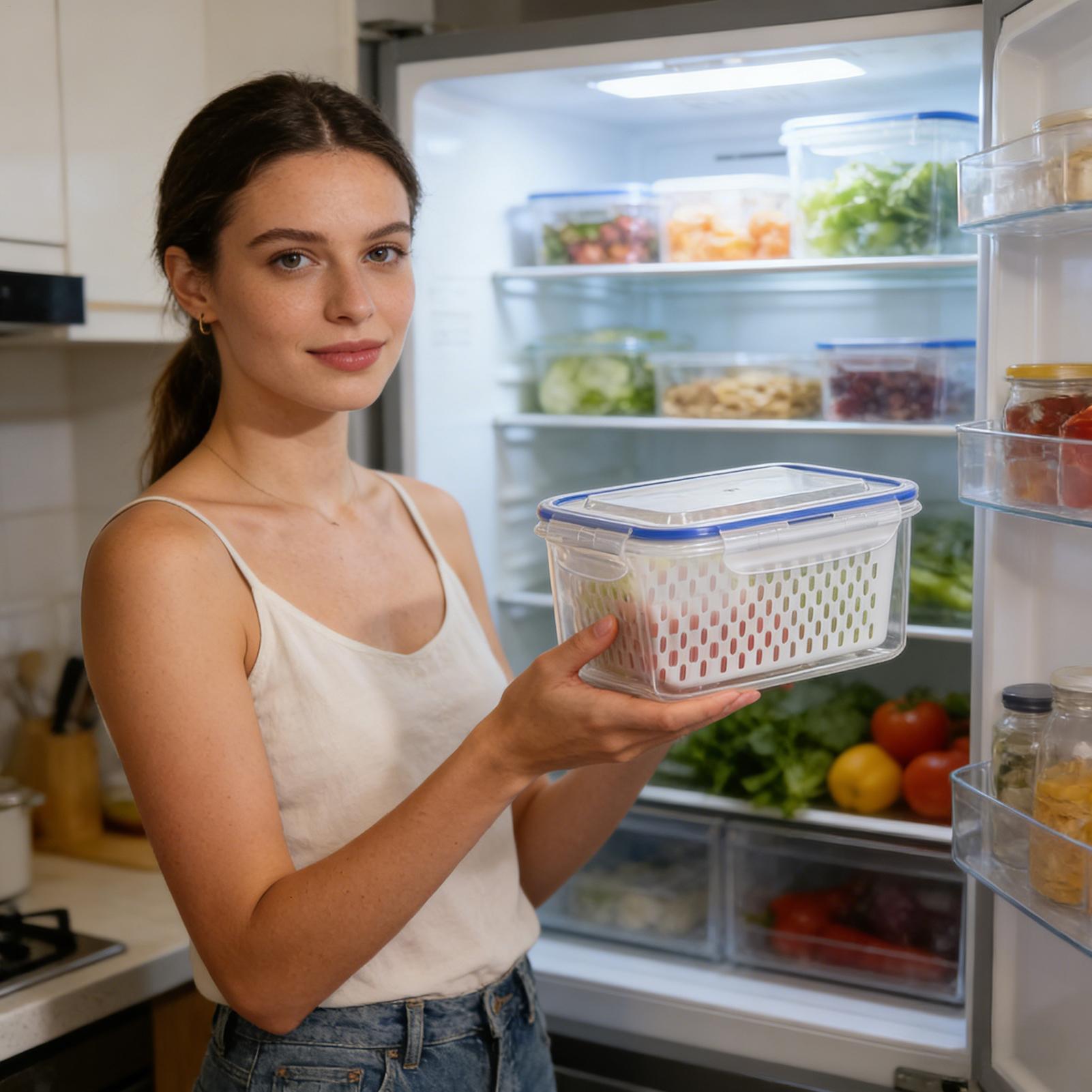 Food Storage With Colander - 4-in-1 voedselbewaarcontainer 4-in-1 lekvrije transparante organizers