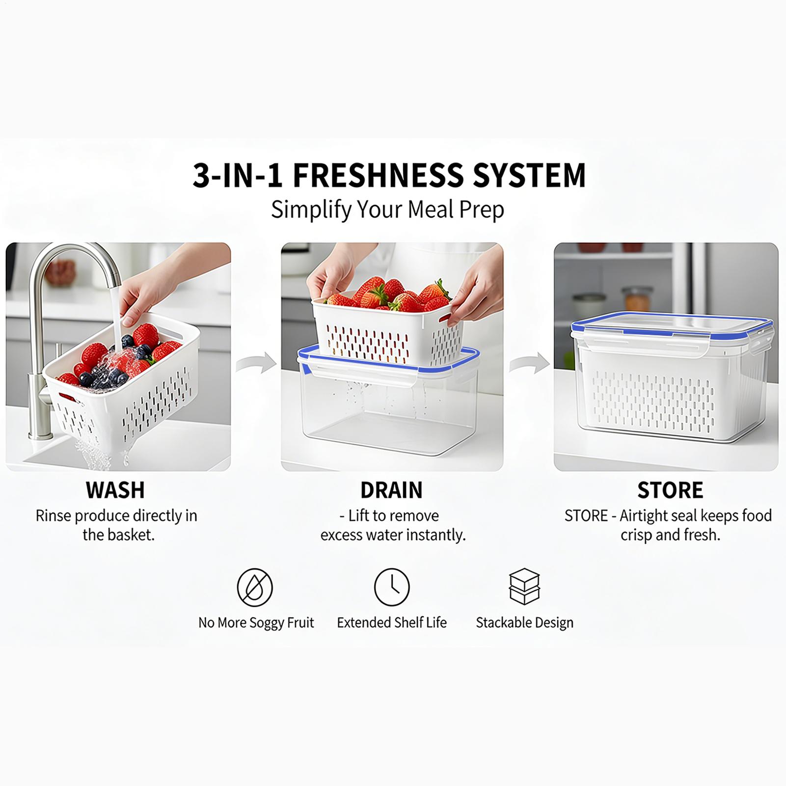 Food Storage Vegetables - 4-in-1 voedselbewaarcontainer 4-in-1 transparante lekvrije containers