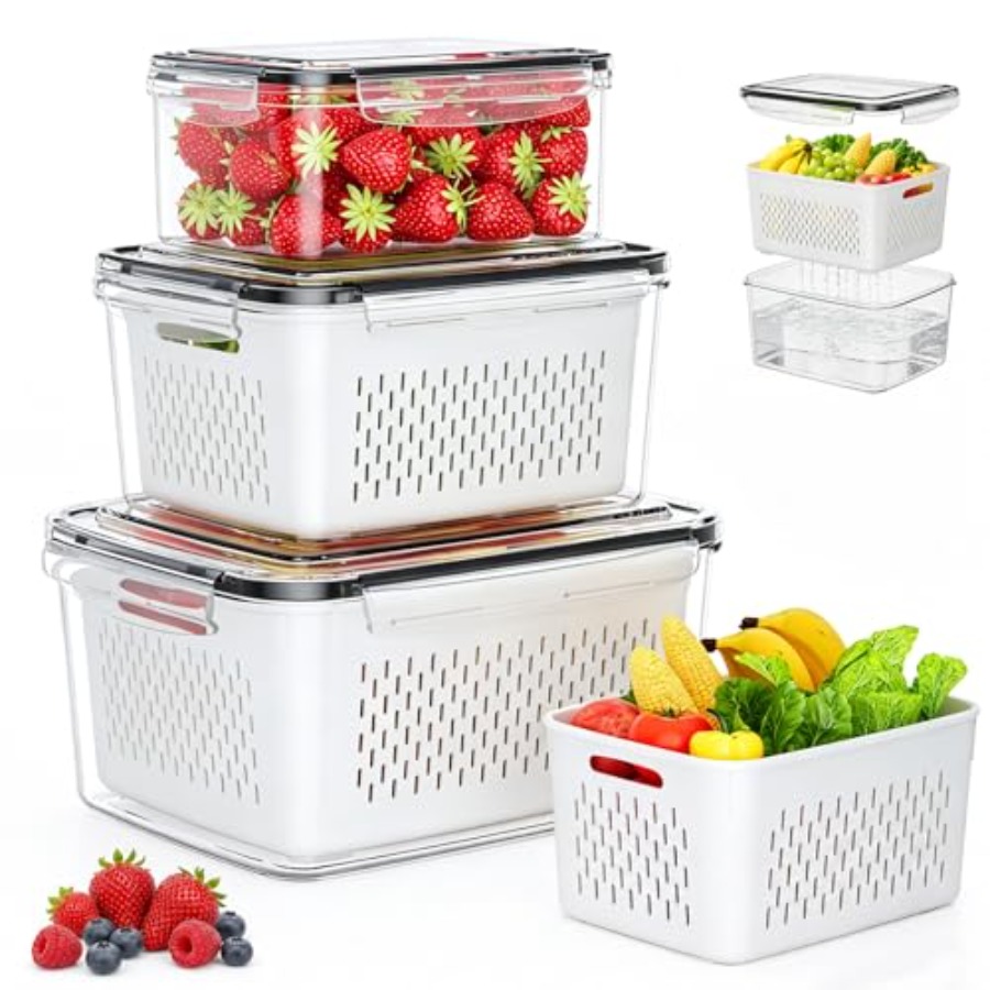 Food Storage With Colander - Fruitopbergcontainers voor de koelkast - 3-pack