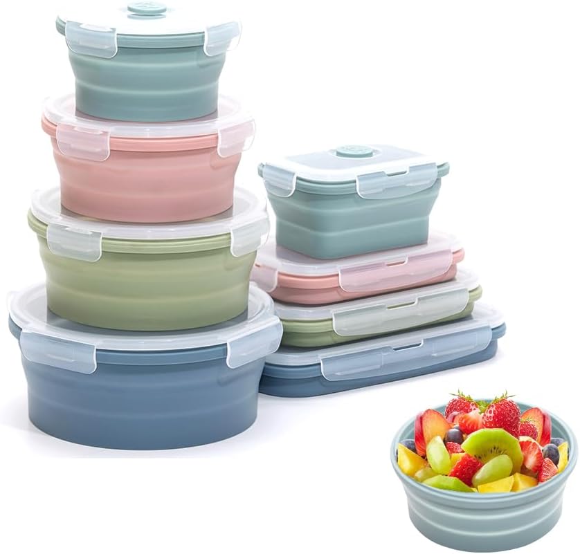Food Storage Silicone - Opvouwbare siliconen voedselopslagcontainerset 4-delige draagbare voedseldoos