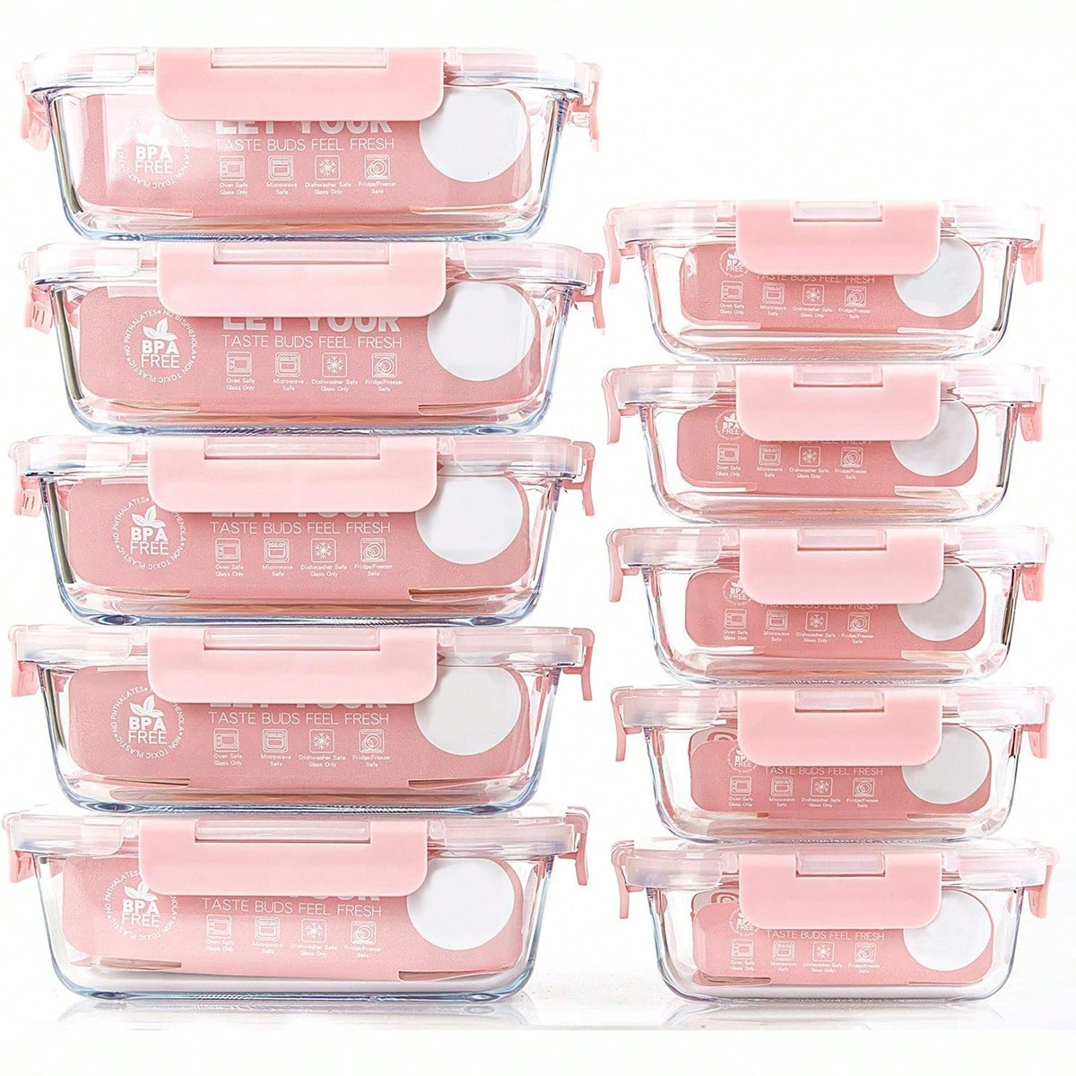 Food Storage With Glass Lids - 10-delige glazen voorraaddozen voor maaltijdvoorbereiding, voedselbewaarcontainers