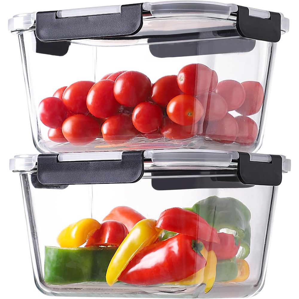 Food Storage With Glass Lids - 4-delige glazen voedselbewaarcontainers van 63 oz