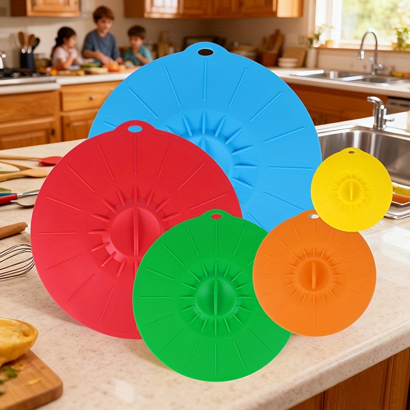 Food Storage With Colander - 5-delige siliconen deksels, hittebestendige, spatwaterdichte deksels