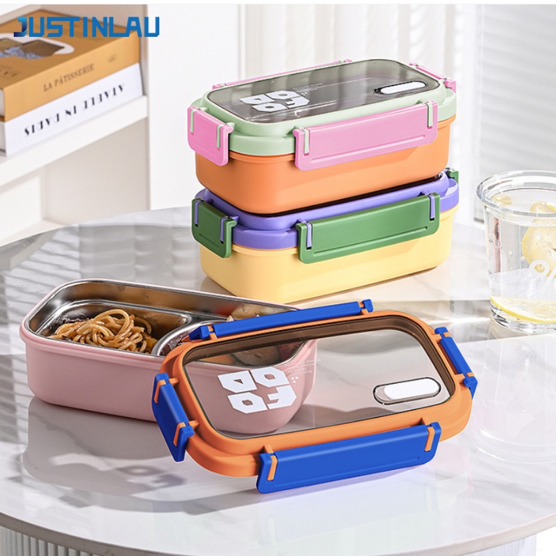 Food Storage Square Containers - JUSTINLAU 2 Grid Bento Box Roestvrijstalen