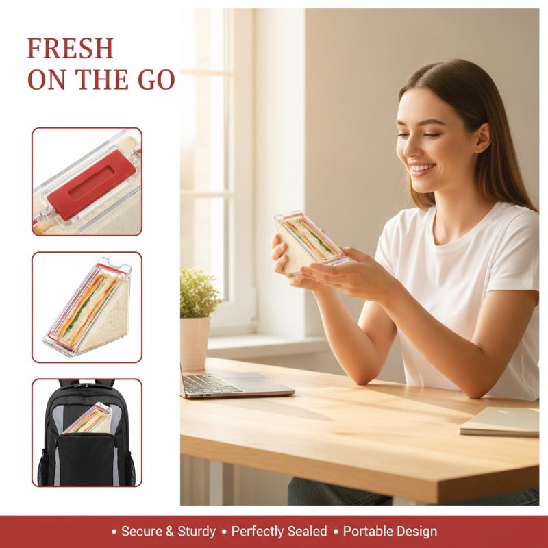 Food Storage Non Toxic - Doorzichtige driehoekige broodjeshouder, lekvrij deksel, BPA-vrij,