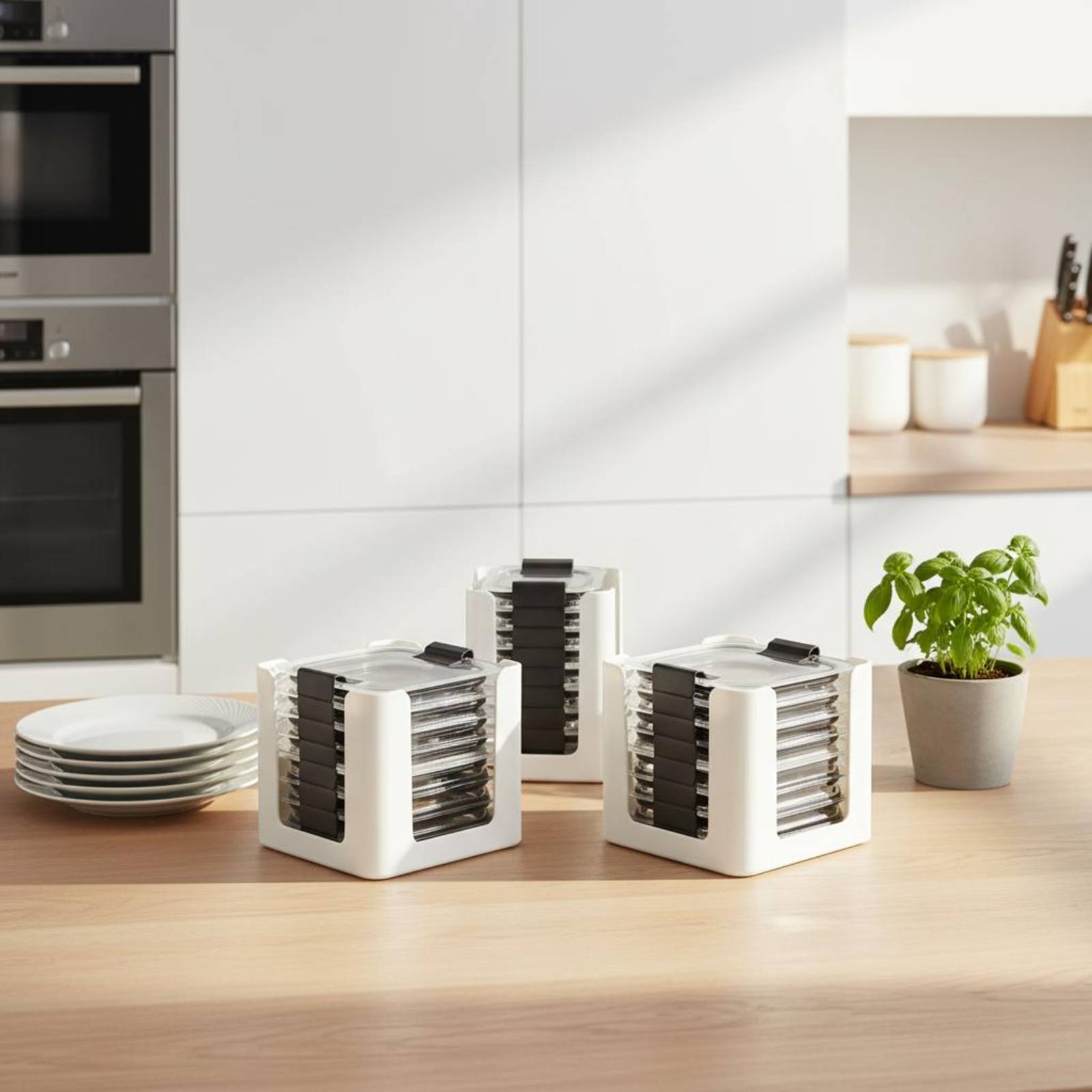 Food Storage Square Containers - 3-delige dekselopbergrek rechthoekige voedselcontainer dekselorganizer met