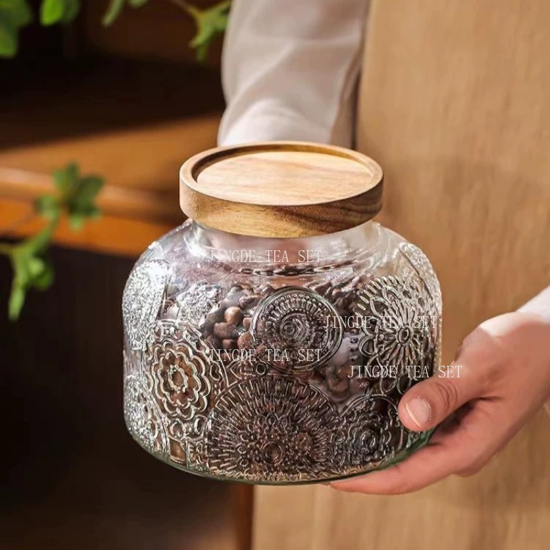 Glazen voorraadpot met reliëf, - Food Storage With Glass Lids recensie en prijs