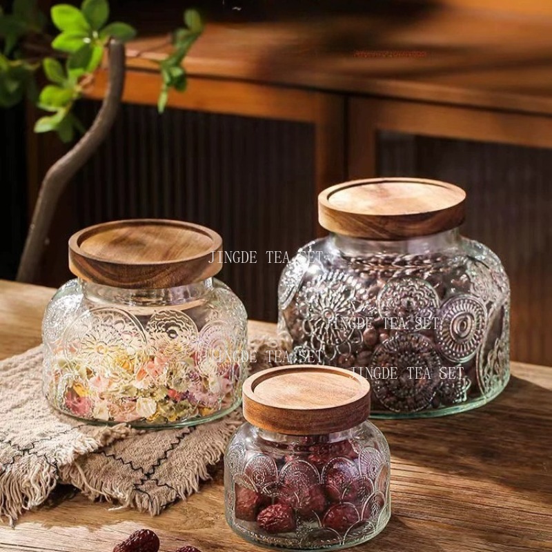 Glazen voorraadpot met reliëf, - Food Storage With Glass Lids recensie en prijs